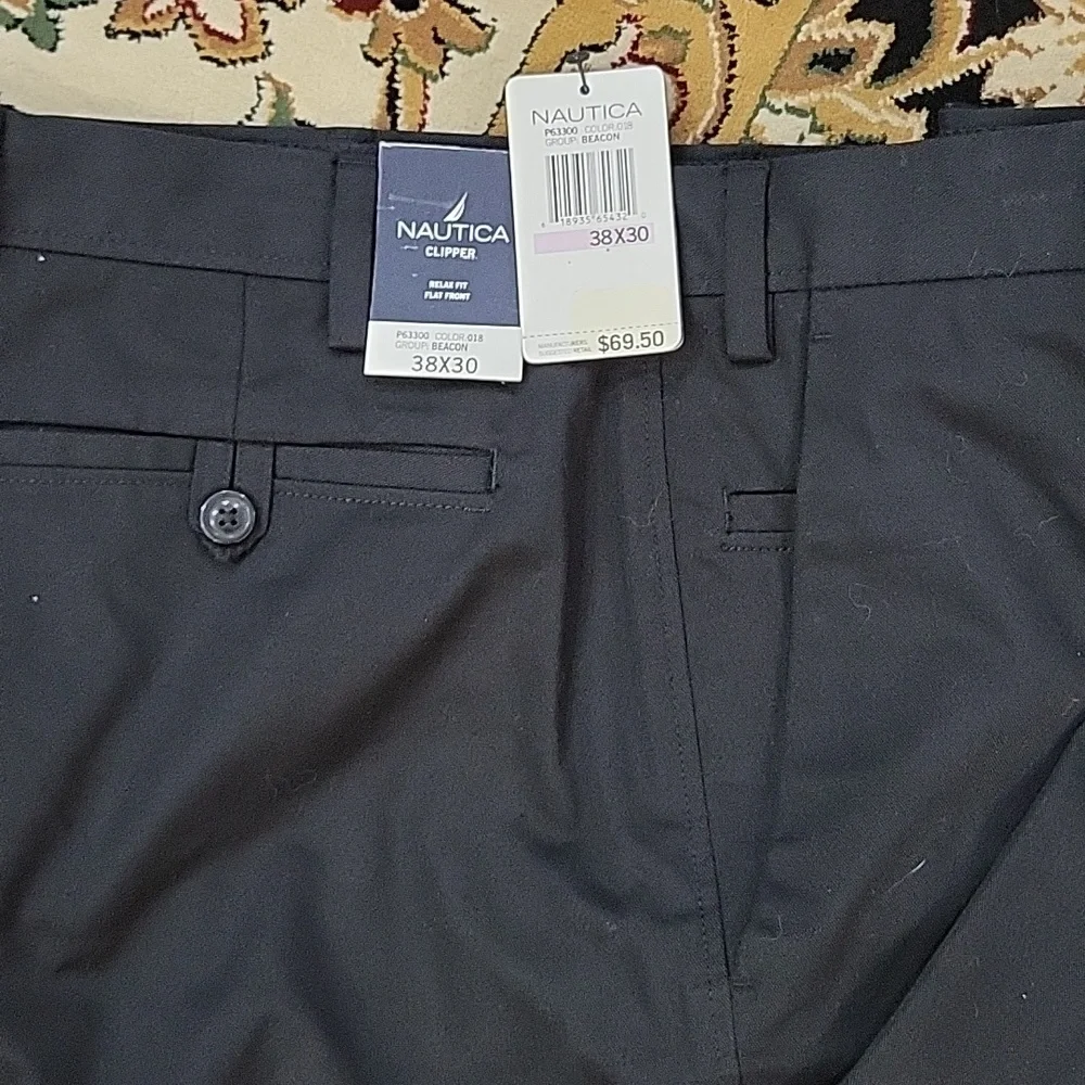 Nautica Clipper relax fit flat front black dress pants 38x27 NEW w/tag